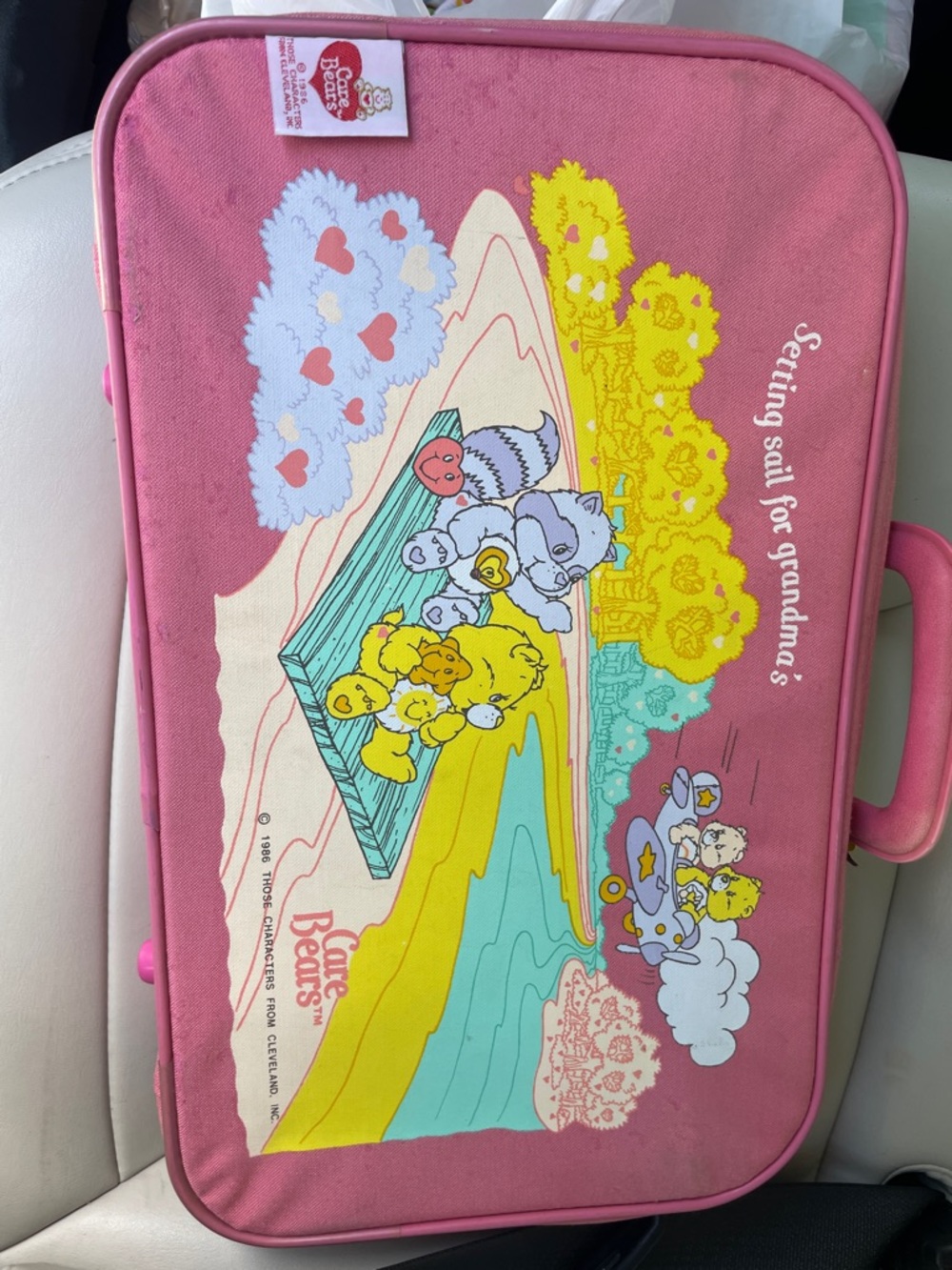 Vintage Care Bear going to Grandmas travel suitcase